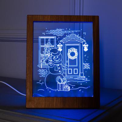 Рамка светящаяся, "Снеговик" 13,5 х 17 см, USB, 5V, 10 LED, RGB