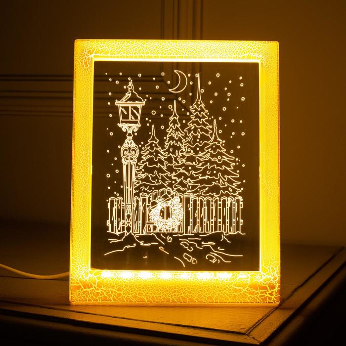 фото Рамка светящаяся "фонарь", 13.5х17 см, usb, 5v, 10 led, т/белый luazon lighting