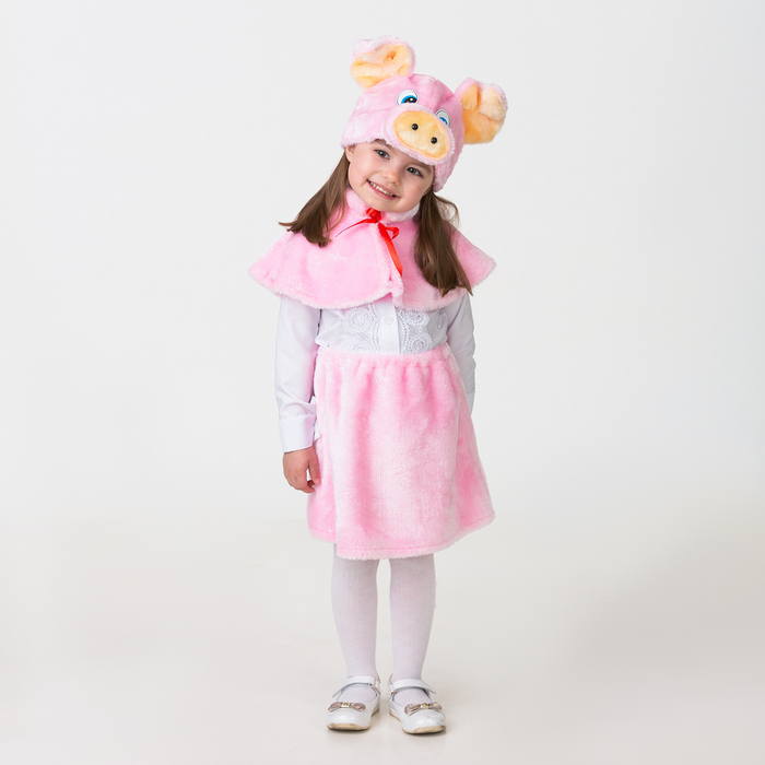 Карнавальный костюм "Свинка Бася", мех, маска, пелерина, юбка, р.28