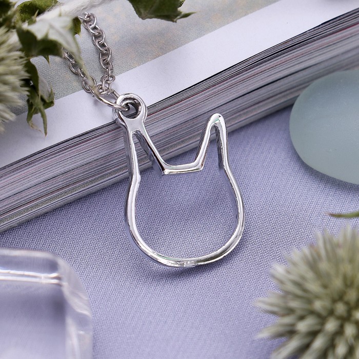 Кулон "Котик" очертания, цвет серебро, 45 см