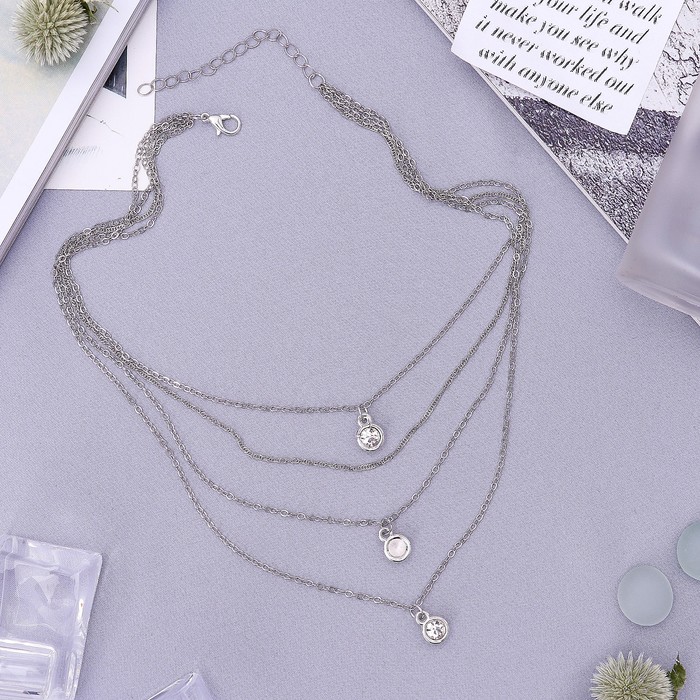 Кулон "Грация нитей" капли, 4 ряда, цвет белый в серебре, 43 см