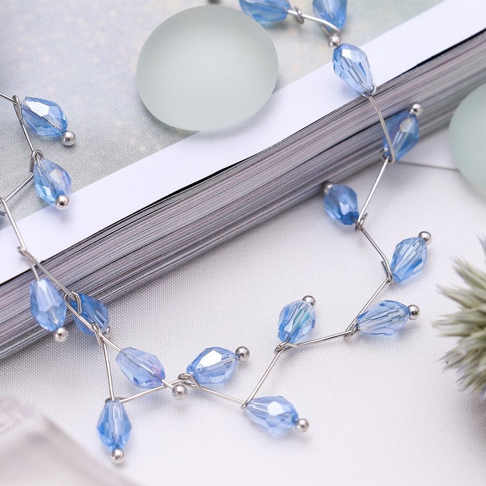 Колье "Цветущая дорожка" овалы, цвет голубой в серебре