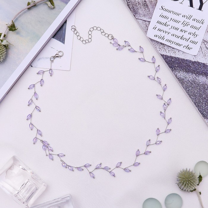 Колье "Цветущая дорожка" овалы, цвет сиреневый в серебре