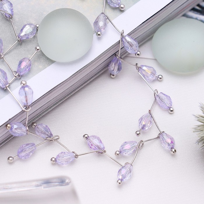 Колье "Цветущая дорожка" овалы, цвет сиреневый в серебре