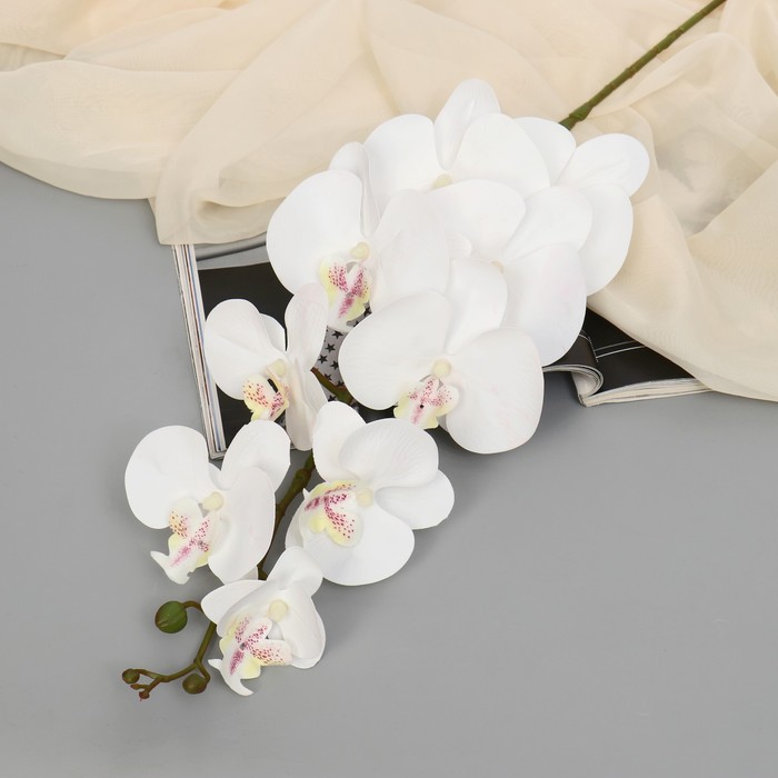 Цветы искусственные Орхидея фаленопсис бархатистая 10х90 см, белый