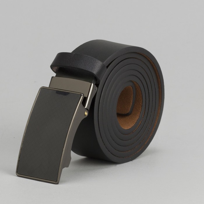 Ремень мужской, гладкий, пряжка металл, цвет чёрный