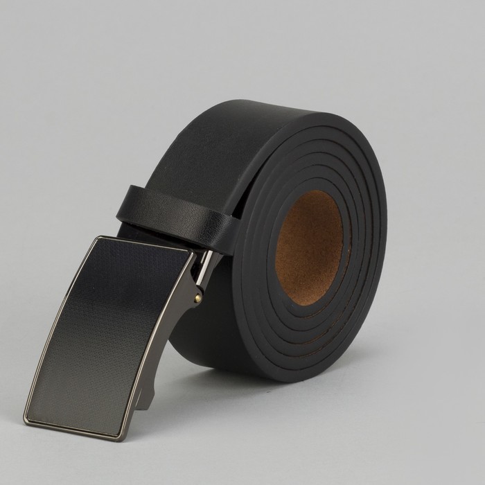 Ремень мужской, гладкий, пряжка металл, цвет чёрный