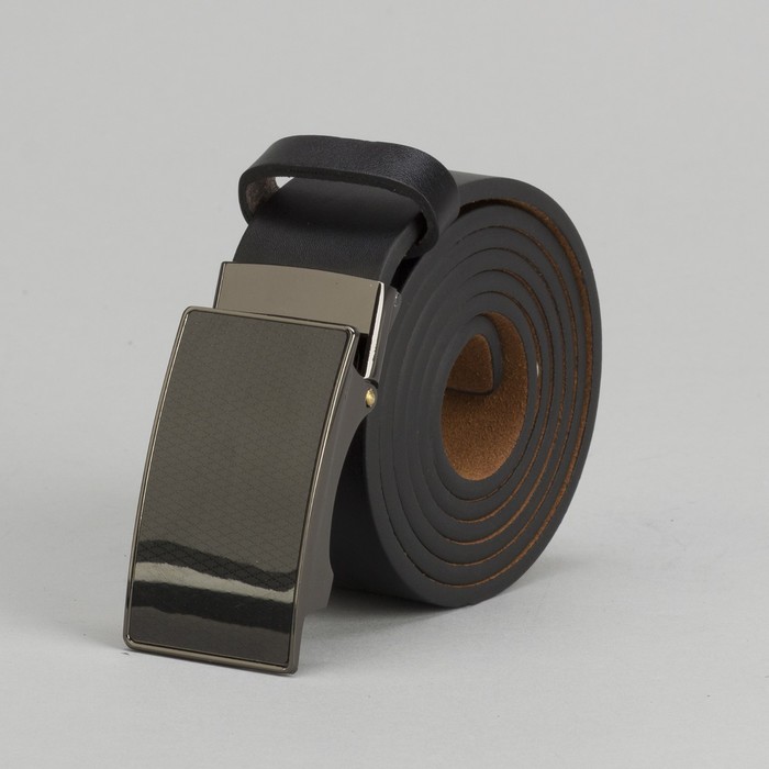 Ремень мужской, гладкий, пряжка металл, цвет чёрный