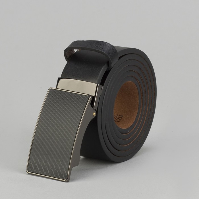 Ремень мужской, гладкий, пряжка металл, цвет чёрный