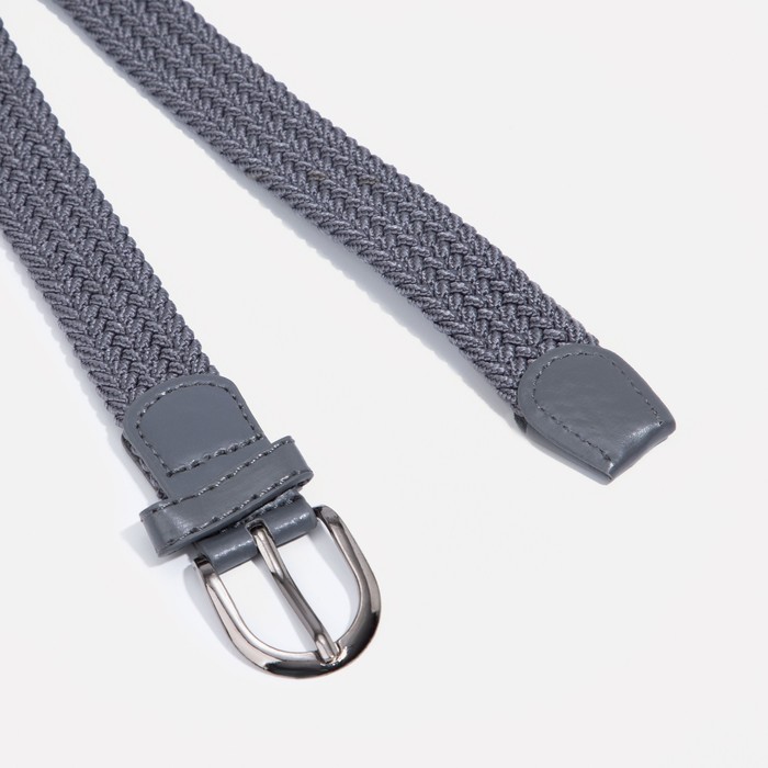 Ремень детский, резинка плетёнка, пряжка металл, цвет серый