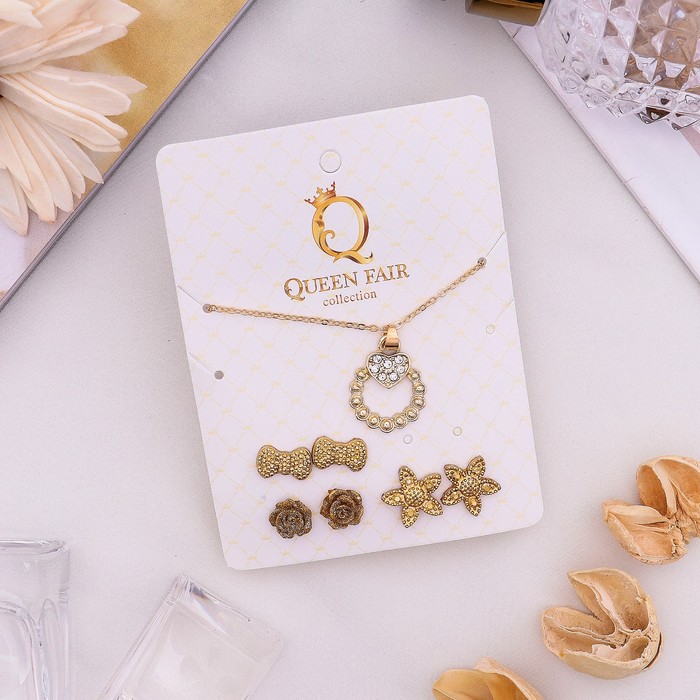 Гарнитур 4 предмета: серьги (3 пары), кулон "Цветочный набор", цвет белый в золоте, 45 см