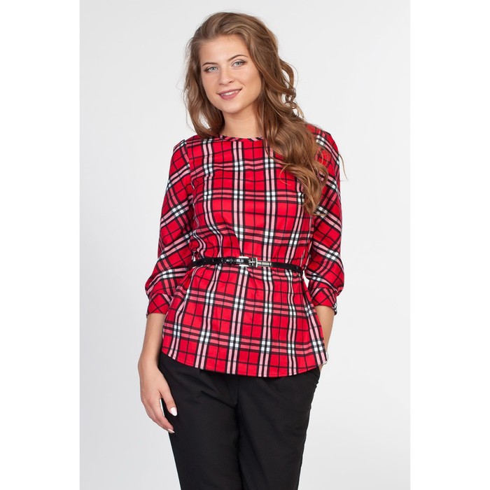 Блузка женская, размер 44, принт клетка
