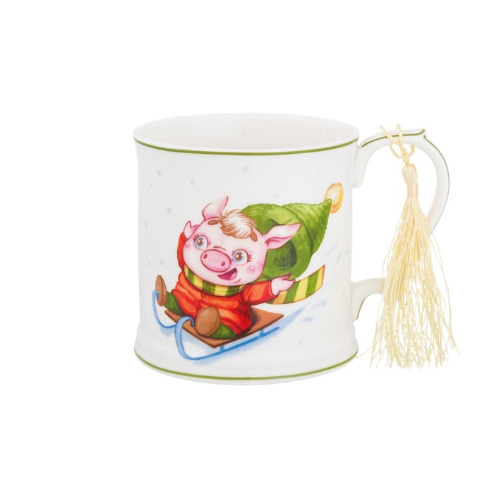 Кружка "Свинка на санках" 12 × 8,5 × 9 см, 300 мл, в подарочной упаковке