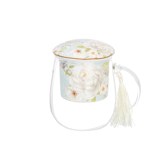 Кружка с фарфоровым ситом и крышкой "Дикая роза" 11,3×8,5×12 см, 400 мл, подарочная упаковка   39499