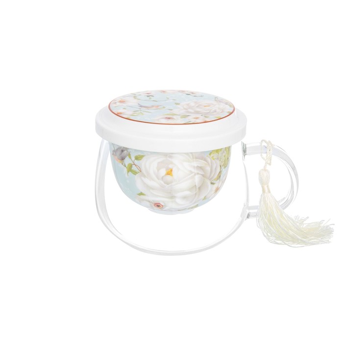Кружка с фарфоровым ситом и крышкой "Дикая роза" 12,5×9,6×8,7см, 430 мл, подарочная упаковка   39499