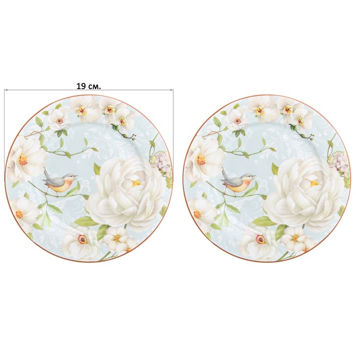Набор из 2х десертных тарелок "Дикая роза" 19 × 19 × 2 см, в подарочной упаковке