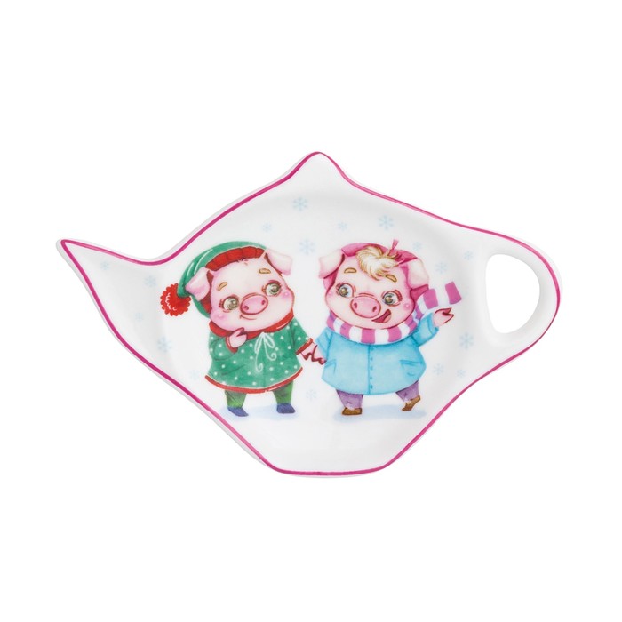 Подставка под чайный пакетик "Парочка свинок" 12 × 8 × 1,5 см, в подарочной упаковке