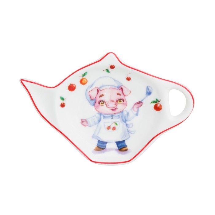 Подставка под чайный пакетик "Свинка повар" 12 × 8 × 1,5 см, в подарочной упаковке