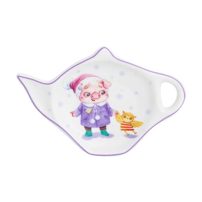 Подставка под чайный пакетик "Свинка с игрушкой совой" 12×8×1,5 см, в подарочной упаковке