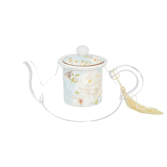 Чайник с фарфоровым ситом "Дикая роза" 18 × 12,3 × 11,5  см, 600 мл, в подарочной упаковке