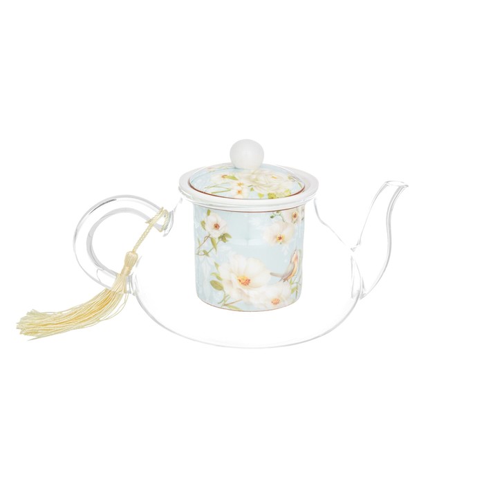 Чайник с фарфоровым ситом "Дикая роза" 18 × 12,3 × 11,5 см, 600 мл, в подарочной упаковке
