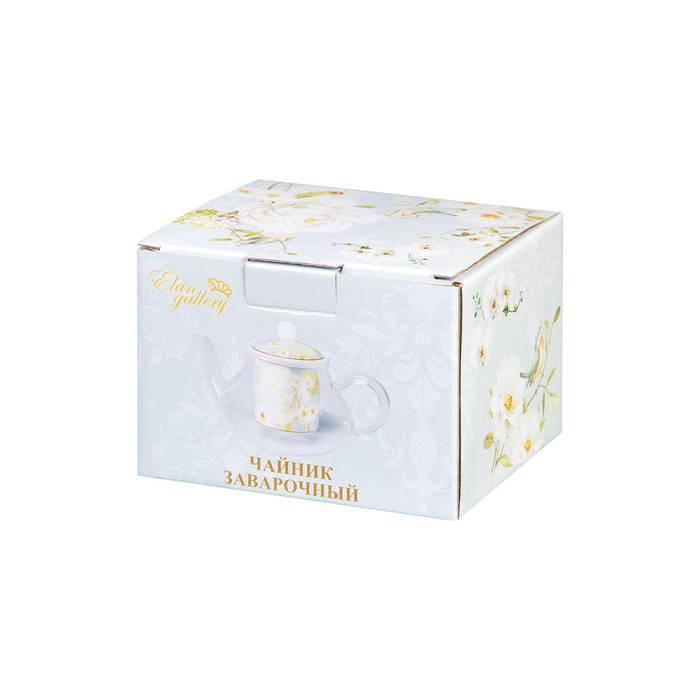 Чайник с фарфоровым ситом "Дикая роза" 18 × 12,3 × 11,5 см, 600 мл, в подарочной упаковке