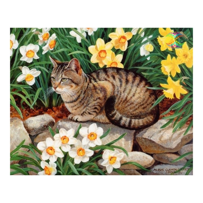 Картина стразами "Кот и цветы" Персис Клейтон Вейерс"