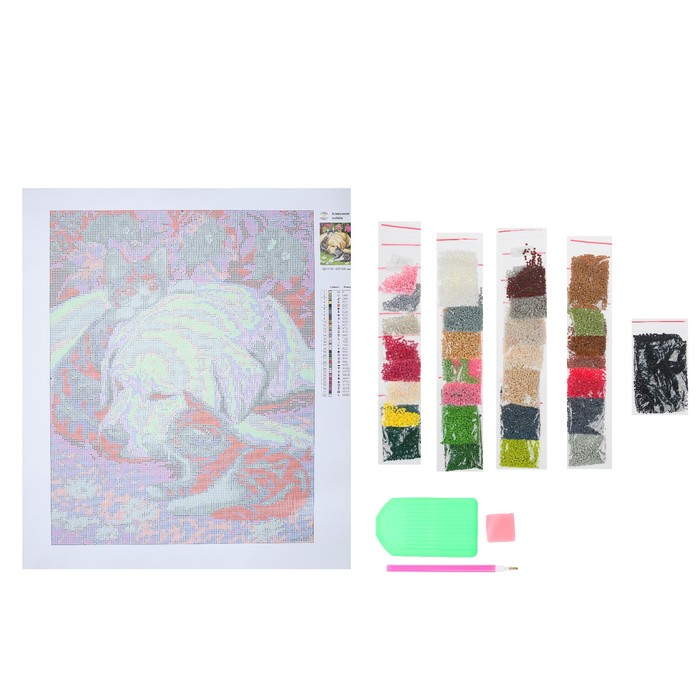 Картина стразами "Лабрадор с котятами"