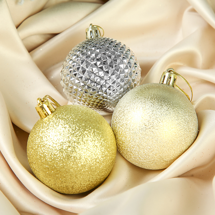 Набор шаров пластик d-6 см 6 шт " Призма" золото серебро