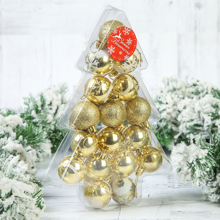 Набор шаров пластик d-4 см 17 шт в елочке золото