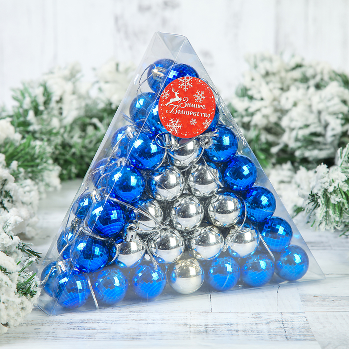 Набор шаров пластик d-3 см 56 шт "Треугольник" бело синий