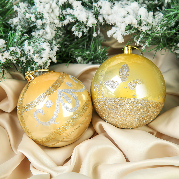 Набор шаров пластик d-10 см 4 шт "Полоса" золото