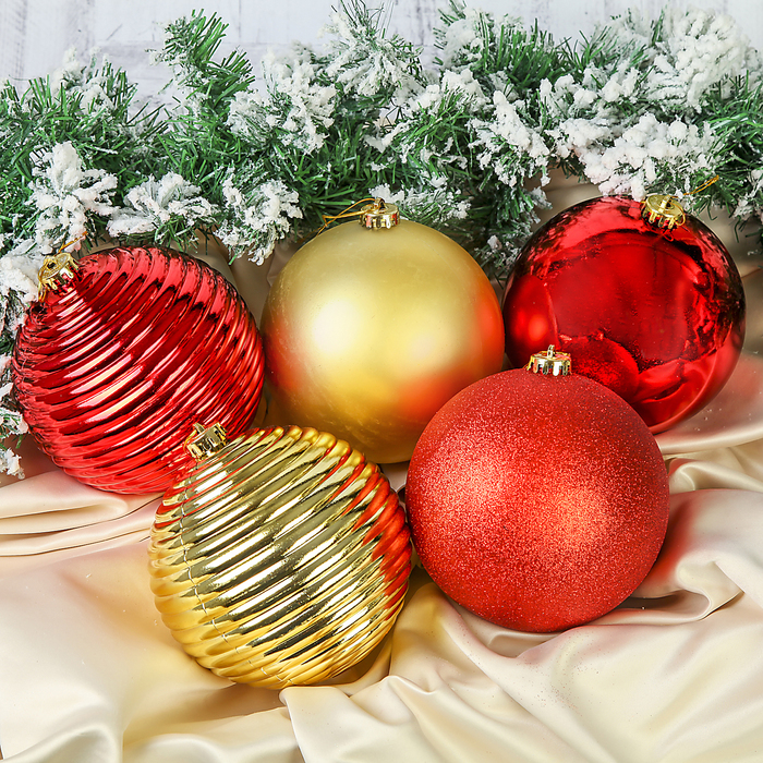 Набор шаров пластик d-15 см 5 шт " Барбара" красно золотой