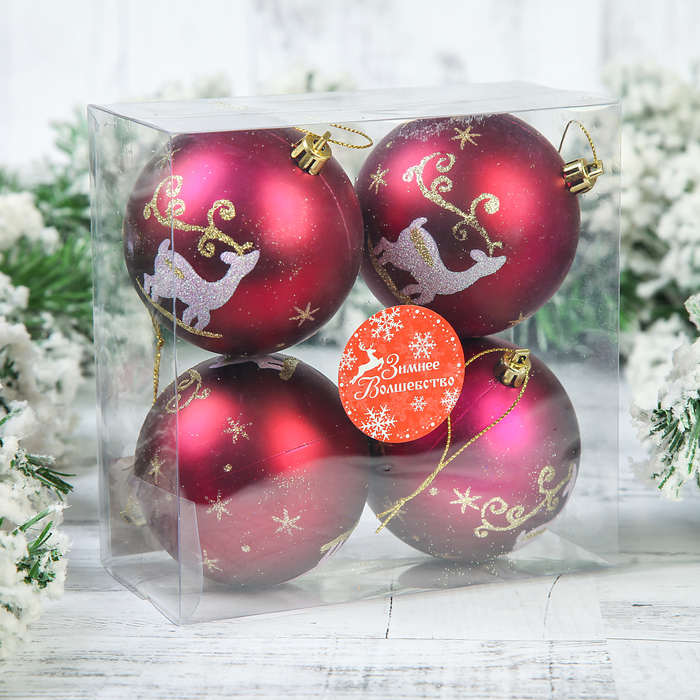 Набор шаров пластик d-8 см 4 шт "Олень"