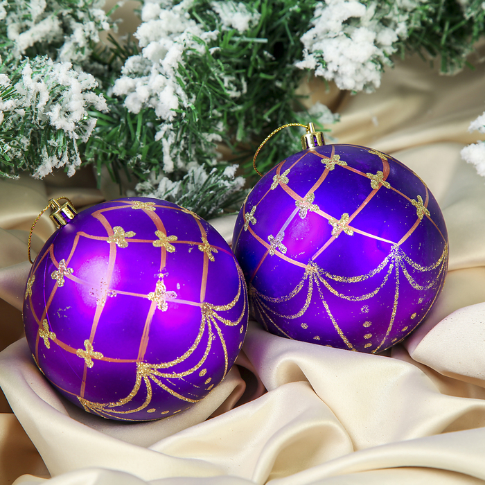 Набор шаров пластик d-10 см 4 шт "Новогодний сюжет" фиолет