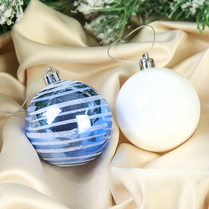 Набор шаров пластик d-6 см 6 шт "Юпитер" бело-голубой