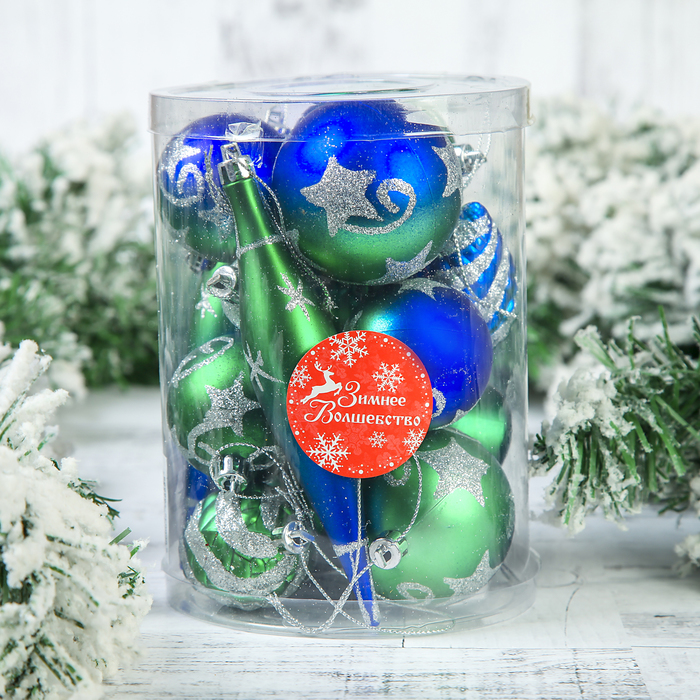 Набор украшений пластик 14 шт "Двухцветие" сине-зеленый