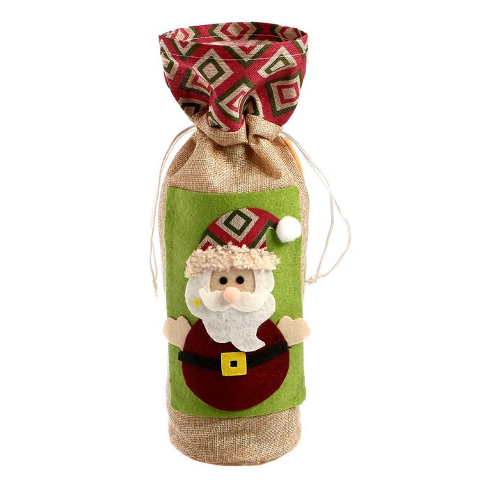 Чехол на бутылку «Дед Мороз» шапочка с рисунком, цвета МИКС чехол на бутылку дед мороз в вязаной шапочке на завязках