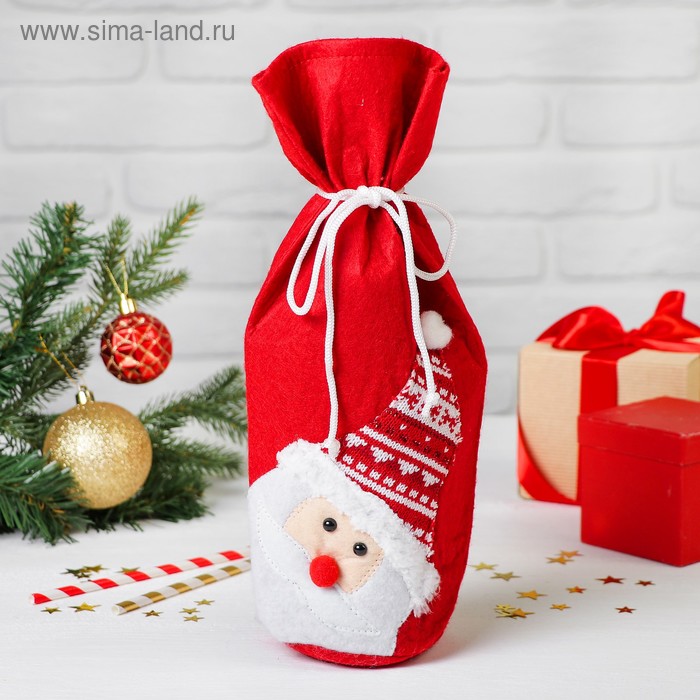 Чехол на бутылку «Дед Мороз в вязаной шапочке» на завязках чехол на бутылку дед мороз в вязаной шапочке на завязках