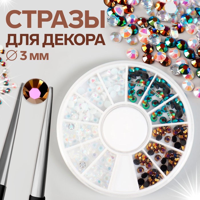 

Стразы для декора, 12 ячеек, 3 мм, разноцветные