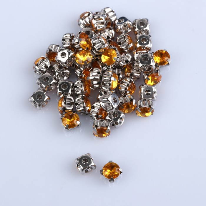 Стразы пришивные в оправе "Круг", d=6мм, 100шт, цвет жёлтый