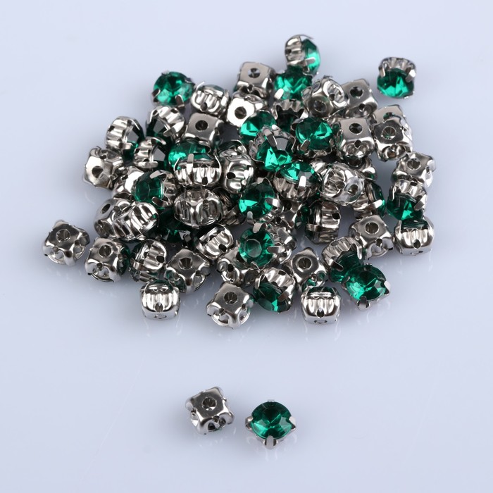 Стразы пришивные в оправе "Круг", d=6мм, 100шт, цвет зелёный