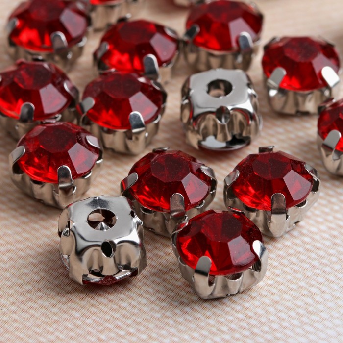 Стразы пришивные в оправе "Круг", d=8мм, 50шт, цвет красный