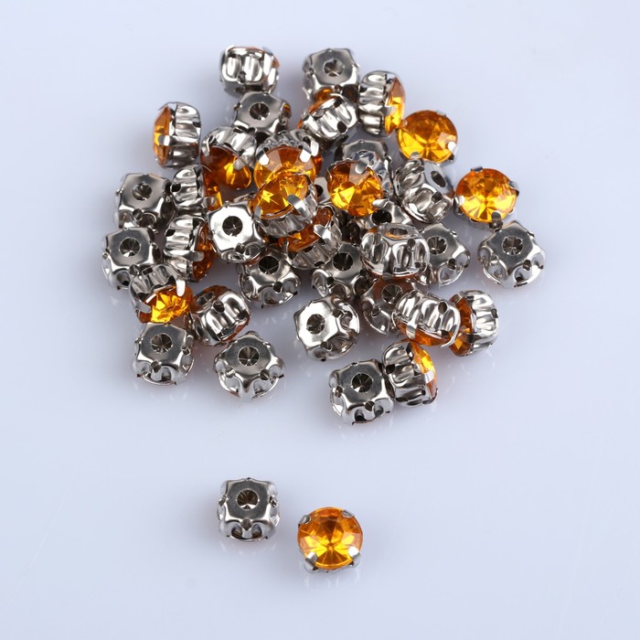 Стразы пришивные в оправе "Круг", d=8мм, 50шт, цвет жёлтый