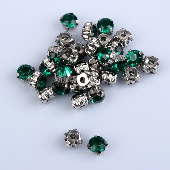 Стразы пришивные в оправе "Круг", d=8мм, 50шт, цвет зелёный