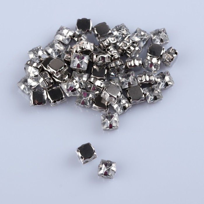 Стразы пришивные в оправе "Квадрат", 50шт, цвет белый