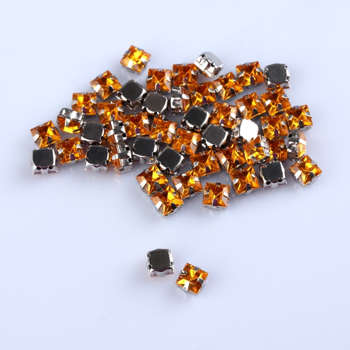 Стразы пришивные в оправе "Квадрат", 50шт, цвет жёлтый