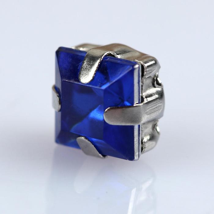 Стразы пришивные в оправе "Квадрат", 50шт, цвет синий