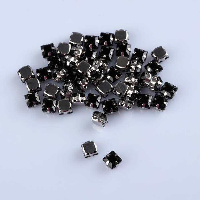 Стразы пришивные в оправе "Квадрат", 50шт, цвет чёрный
