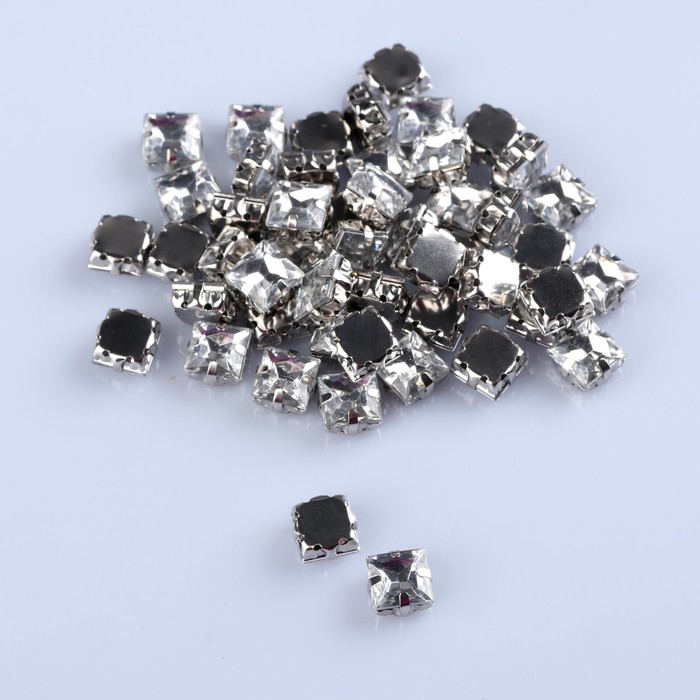 Стразы пришивные в оправе "Квадрат", 50шт, цвет белый